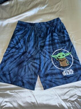 Star Wars Men's Navy Tie-Dye Shorts with Grogu Graphic